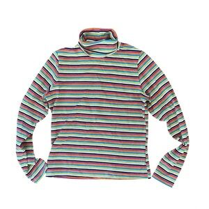 Vintage Sno Skins Womens M Striped Turtleneck Sparkle 90s USA Made Multicolor